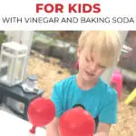 In this image, a simple science experiment involving vinegar and baking soda is being demonstrated to kids by Daisies and Pie from the website Kiddy Charts.