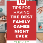 A family is playing board games together as part of a family game night, and Kiddy Charts is providing tips on how to have the best family game night ever.
