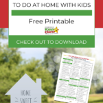 This image is providing a free printable list of over 100 activities for kids to do at home during self-isolation.