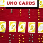 The image shows a child counting up from 1 to 10 using Uno cards.