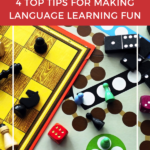 In this image, Kiddy Charts is providing four tips for making language learning fun.