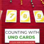 This image is promoting a website, KiddyCharts.com, which provides counting activities with Uno cards for toddlers.