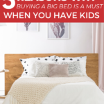 This image is promoting the benefits of buying a large bed for families with children, as outlined on the website Kiddy Charts.