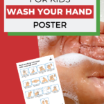 This image is promoting a free printable poster to help teach children proper hand-washing technique.
