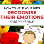 This image is promoting a free printable resource from KiddyCharts.com to help parents teach their children to recognize their emotions.