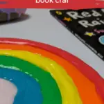 In this image, instructions are being provided on how to make rainbow slime from the Red Rockets & Rainbow Jelly book by Rebel Tribe Blog for Kiddy Charts.