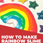The image shows instructions for making rainbow slime, red rockets, and rainbow jelly crafts from the Kiddy Charts blog.