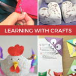 In this image, a craft activity is being described that involves painting a toilet roll and adding decorations to create a character.