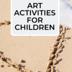 In this image, a mother is promoting mindful art activities for children through their website Kiddy Charts.