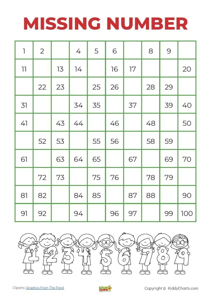 100 square missing number free printable