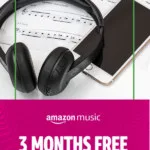 This image is offering a promotion of three months of free Amazon Music for new subscribers, with a subscription fee of £7.99 per month afterwards.