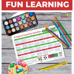 This image is promoting a 31-day learning activity plan for kids, with each day having a different activity to keep them busy.
