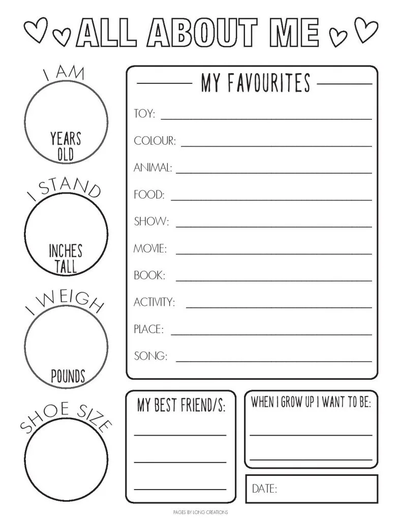 2020 Covid-19 time capsule all about me free printable