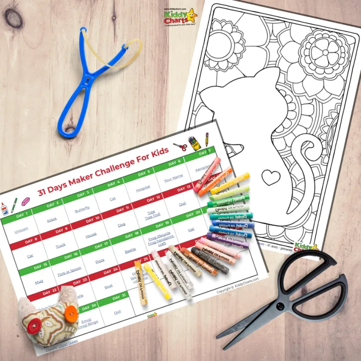 This image is a 31-day challenge for kids to create a different art project each day.
