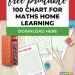 This image is providing a free printable 100 chart for math home learning from the website www.KiddyCharts.com.