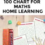 This image shows a free printable 100 chart with some of the numbers missing, and a link to the website KiddyCharts.com.