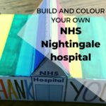 This image is promoting a KiddyCharts website activity that allows children to build and colour their own version of the NHS Nightingale hospital.