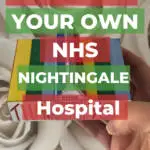 This image is promoting a Kiddy Charts activity that encourages children to build and color their own version of the NHS Nightingale Hospital.