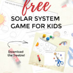 This image is offering a free printable game about the Solar System for kids, as well as other free printables available on the website www.kiddycharts.com.