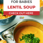 A steaming bowl of lentil soup sits atop a kitchen counter, surrounded by ingredients, a recipe, and kitchenware, inviting viewers to try their hand at making a delicious potage.