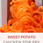 The image is showing a website that provides recipes for making a sweet potato chicken stir fry, as well as allowing users to personalize their own cookbook.