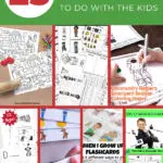 This image provides 25 activities for key workers to do with their kids, such as playing charades, coloring, and reading emergent readers.