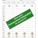 The image is a homeschooling timetable for parents to use as an alternative to traditional schooling.