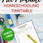 This image is a printable homeschooling timetable to help parents and children organize their homeschooling activities.