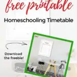 This image is a free printable homeschooling timetable for parents to help their children with their studies.