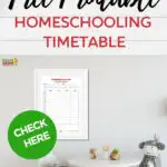 This image is a free printable homeschooling timetable provided by Kiddy Charts to help parents with their children's homeschooling.