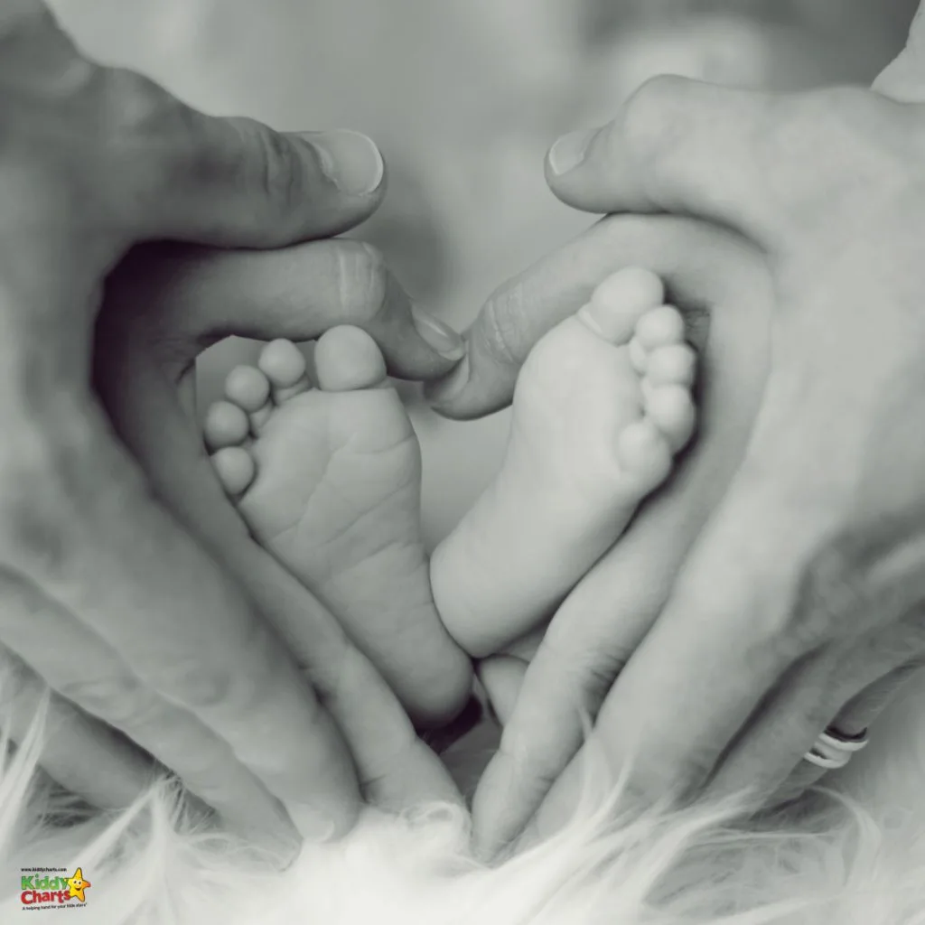 parents hands holding baby's feet