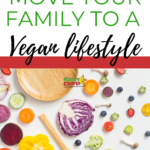 This image is providing seven tips for transitioning a family to a vegan lifestyle with the help of Kiddy Charts website.