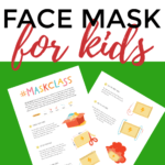 In this image, instructions are being given for how to make a face mask for kids using fabric and sewing techniques.