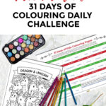 This image is providing instructions for a 31-day coloring challenge with a new coloring sheet provided each day.