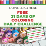 In this image, Kiddy Charts is offering a free 31-day coloring challenge with daily kids coloring pages.