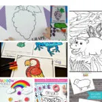 The image is showing a 31-day coloring challenge with a variety of coloring pages, flashcards, and a memory matching game available on Kiddy Charts' website.