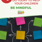 The image is providing four tips to help parents teach their children mindfulness.