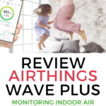 This image is advertising a product that monitors indoor air quality in a family home more easily from Kiddy Charts.