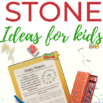 In this image, a kit is being advertised to help children create a magical storytelling circle and boost their confidence and creativity by drawing and writing on stones.