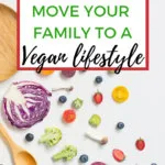 The image is promoting a blog post about transitioning to a vegan lifestyle on the website Kiddy Charts.