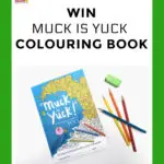A child is filling out a giveaway form to win a "Muck is Yuck" coloring book by Kate Edmunds.