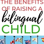 This image is promoting the benefits of raising a bilingual child, with a link to a full post on KiddyCharts.com.