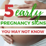 This image is promoting a blog post about early pregnancy signs on the website Kiddy Charts.