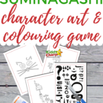 This image is promoting a free printable character art and coloring game from Kiddy Charts, which can be accessed at www.kiddycharts.com.