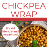 This image is promoting a vegan Buffalo Chickpea Wrap recipe from Kiddy Charts website.