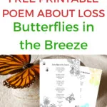 This image is promoting a free printable poem about loss from Kiddy Charts, a website that provides helpful resources for parents and children.