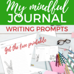 This image is promoting a website, KiddyCharts, which provides free printable journal writing prompts to help children learn to be mindful and accept their flaws.
