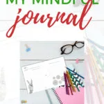 The image is depicting a free printable journal from KiddyCharts.com to help with mindfulness and self-reflection.