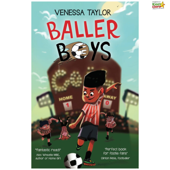 In the image, a book written by Alex Wheatle MBE is being praised by Vanessa Taylor and Clinton Mola, a footballer, for being a perfect read for football fans.
