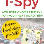 This image is promoting a free car-based I-Spy game that is perfect for a family's next road trip.